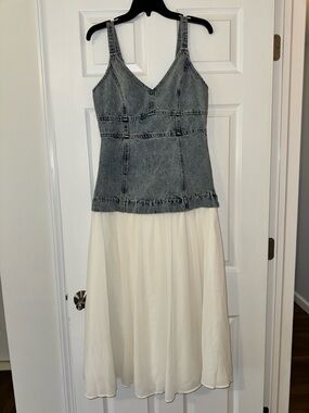 Moon River Denim Top with Cream Skirt Dress